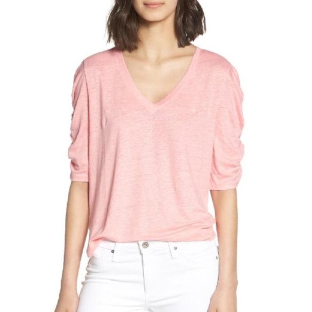 CHELSEA28 Ruched Elbow Sleeve Linen Tee